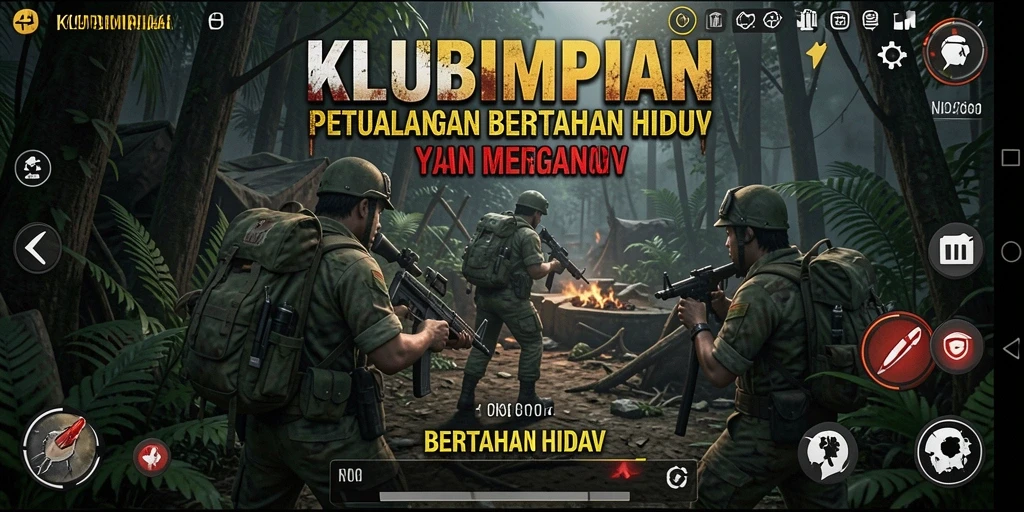 Antarmuka KLUBIMPIAN menampilkan gameplay bertahan hidup yang menegangkan.