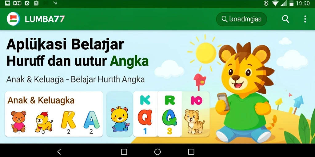Antarmuka LUMBA77 yang ceria untuk belajar huruf dan angka.