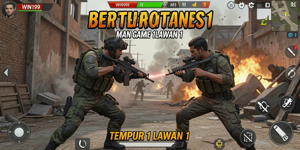 Tampilan antarmuka WIN199 dengan karakter tempur yang epik.